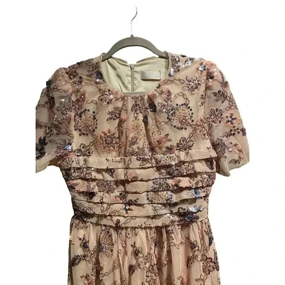 New Rachel Parcell Pink Sequin Tulle Embroidered Short Sleeve Dress Size 8 - Picture 8 of 13